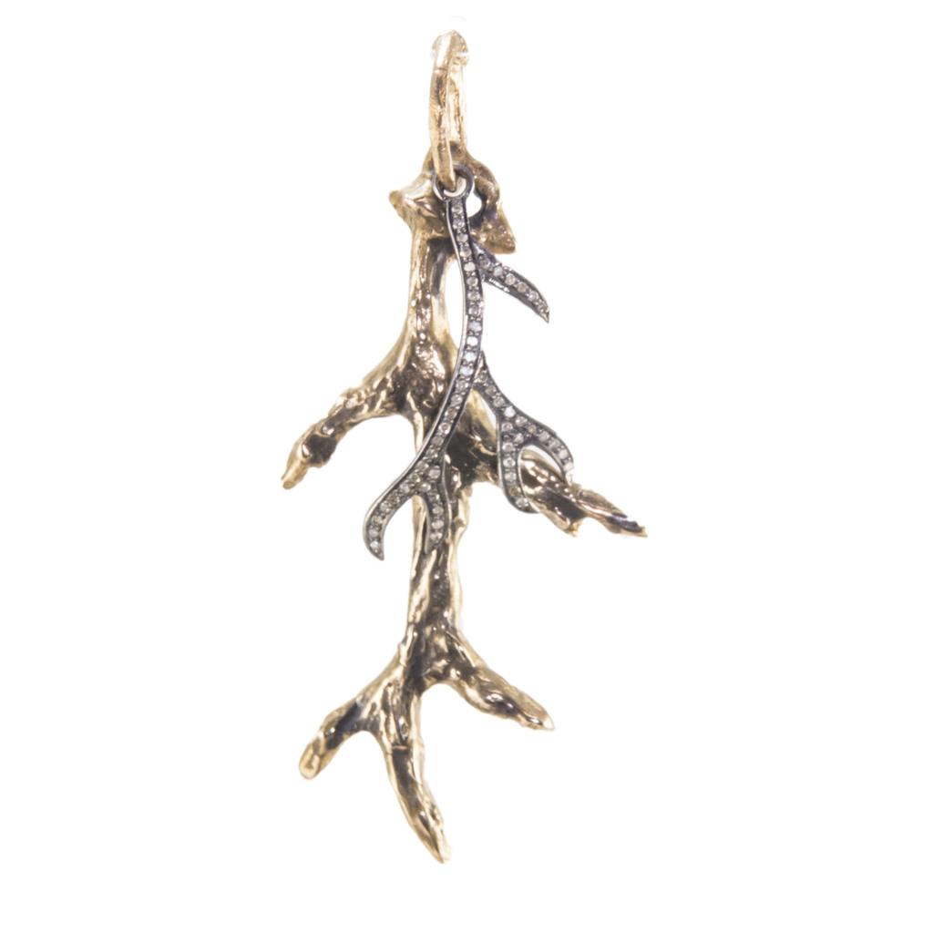 Bronze Leaf & Twig with Diamond Branch Pendant - Niyama Jewelry by ...